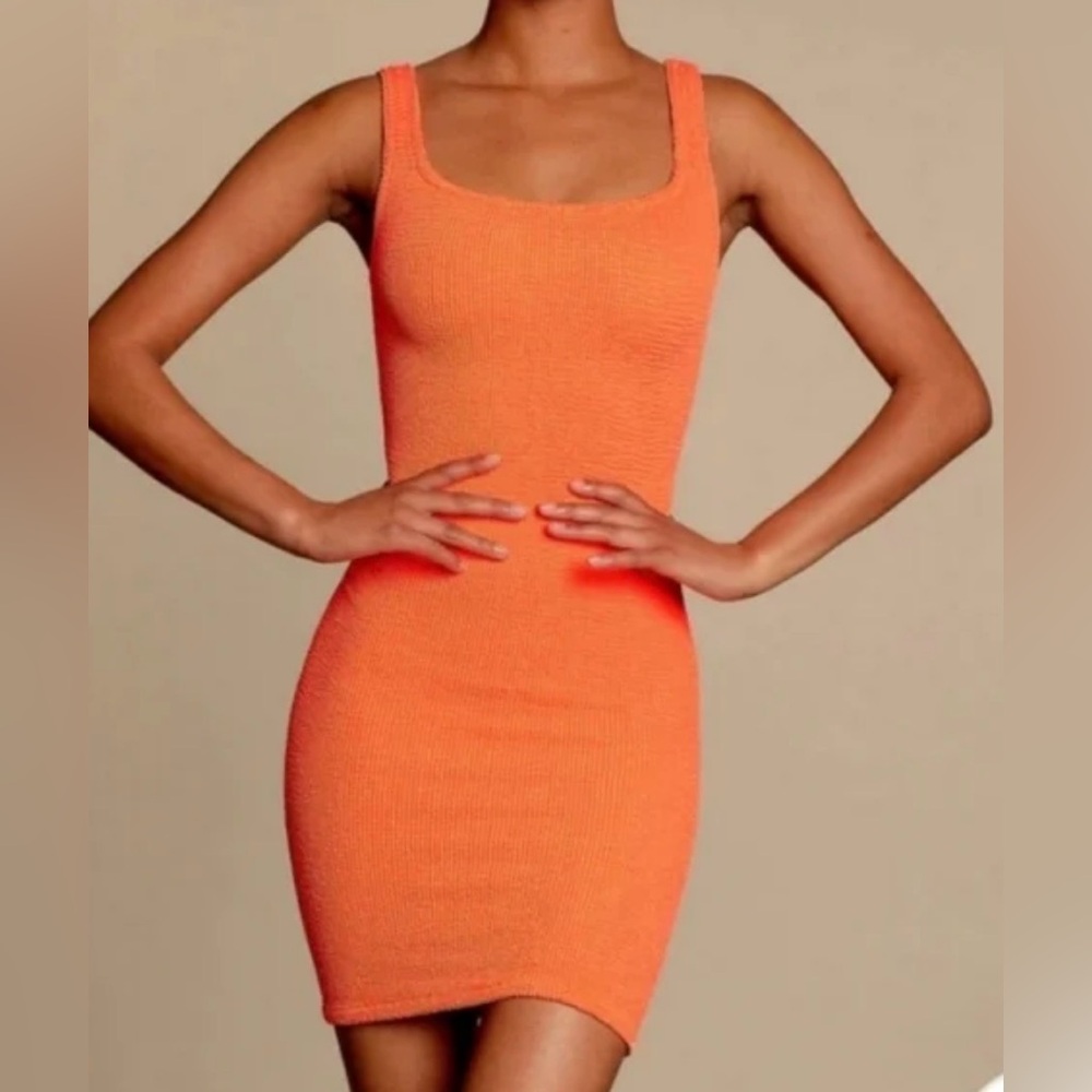 Hunza‎ G Tank Dress Sleeveless Orange Bodycon Textured- One Size Fits Most